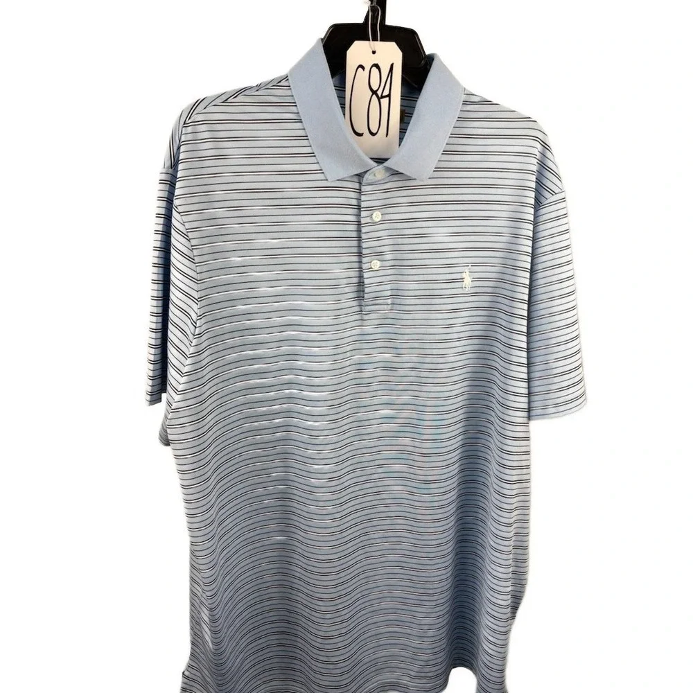 Polo Ralph‎ Lauren Men's Size XL Blue Striped Performance Golf Polo Shirt